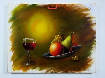 Stilleben Obstschale und Wein Herdin Ölbild 10506