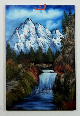 Wasserfall im Gebirge Bob Ross Ölbild 10274