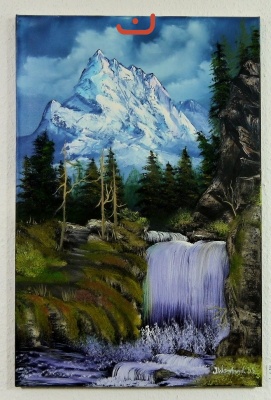 Wasserfall im Gebirge Bob Ross Ölbild 10405