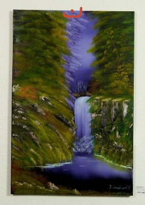 Wasserfall im Wald Bob Ross Ölbild 10241