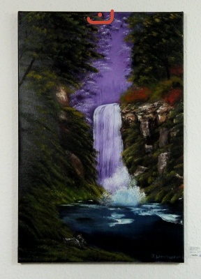 Wasserfall im Wald Bob Ross Ölbild 10252