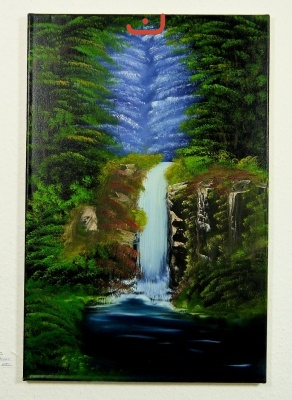 Wasserfall im Wald Bob Ross Ölbild 10260