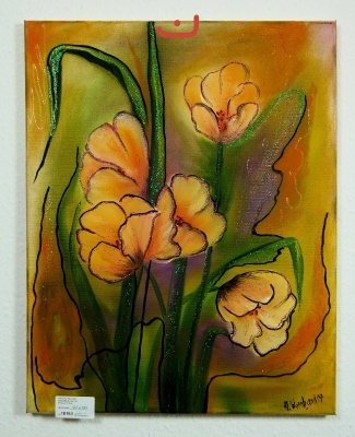 gelbe Tulpen mit Glitzer Ilse Wernhard Ölbild 10163