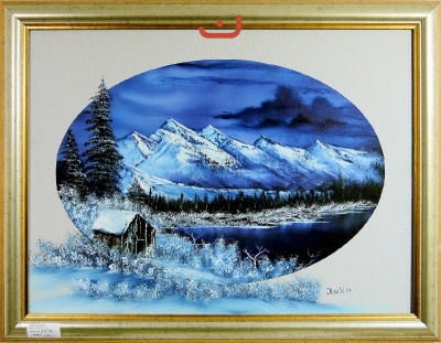 Blaues Winterbild Bob Ross Ölbild 10451