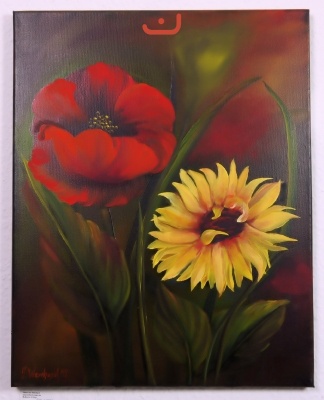 Mohn und Sonnenblume Ilse Wernhard Ölbild 10129