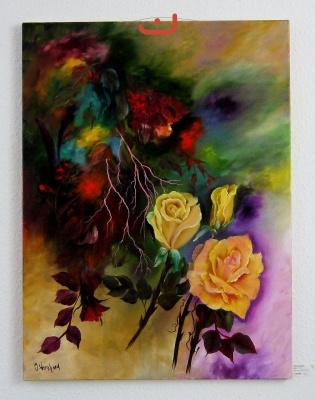 gelbe Rose mit abstrakten Hintergrund Ilse Wernhard Ölbild 10280