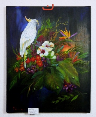 Papagei mit Exotischen Blumen Jenkins Art Ölbild 10171